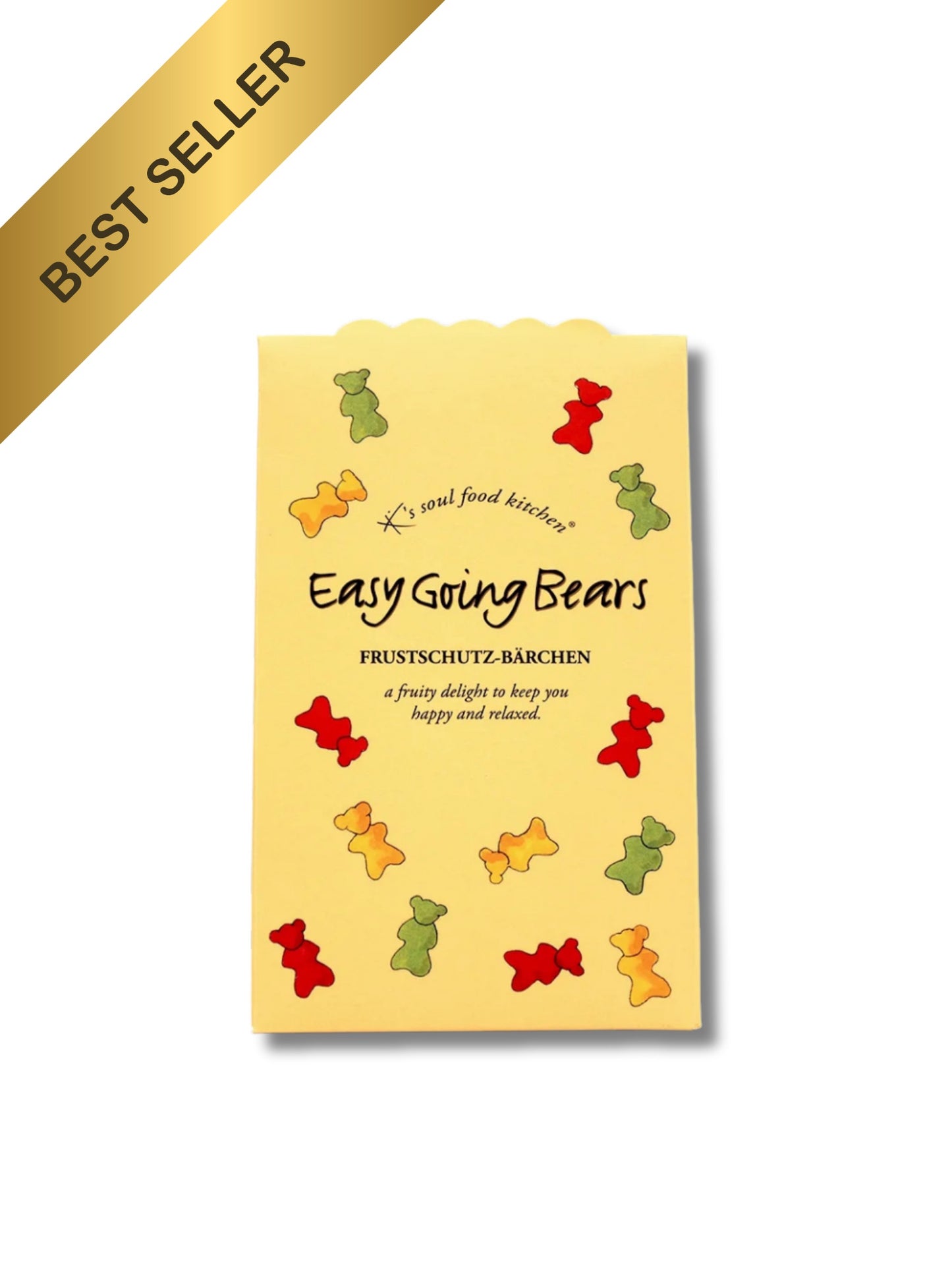 Easy Going Bears Fruchtgummis von K’s Soul Food Kitchen, 90 g Beutel mit 20 % Fruchtanteil – erhältlich bei Dreyer Confiserie in Hameln und online.