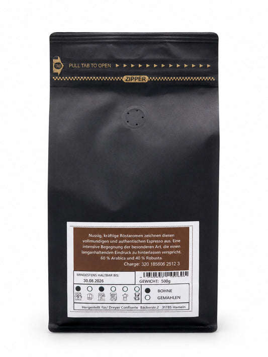 Espressimo Espresso Bohne 500g Dreyer Confiserie Rückseite
