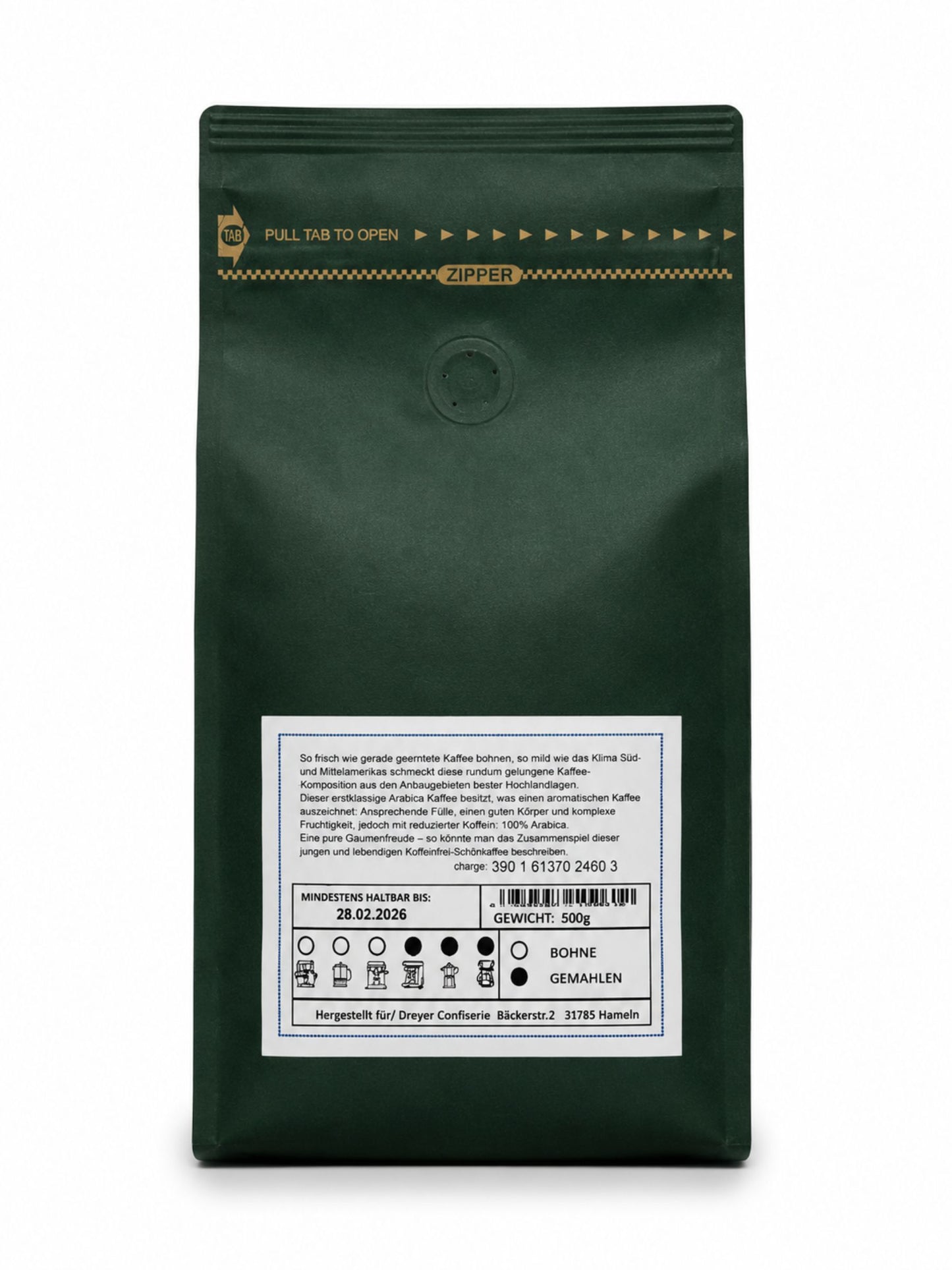 Schonkaffee entkoffeiniert gemahlen 500g von der Dreyer Confiserie Rückseite