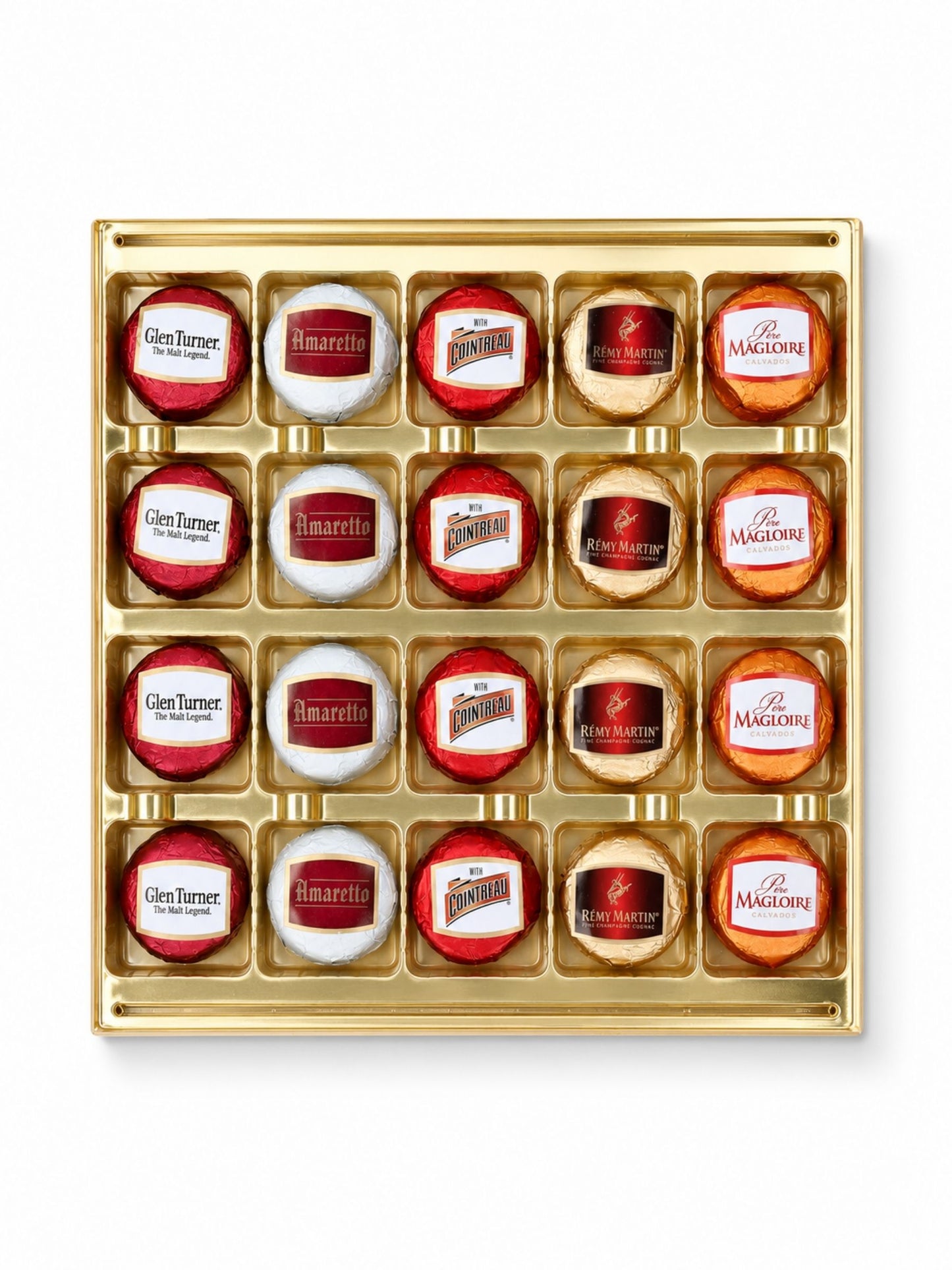 Inhalt von Duc d’O Likörpralinen Holzkiste 250g