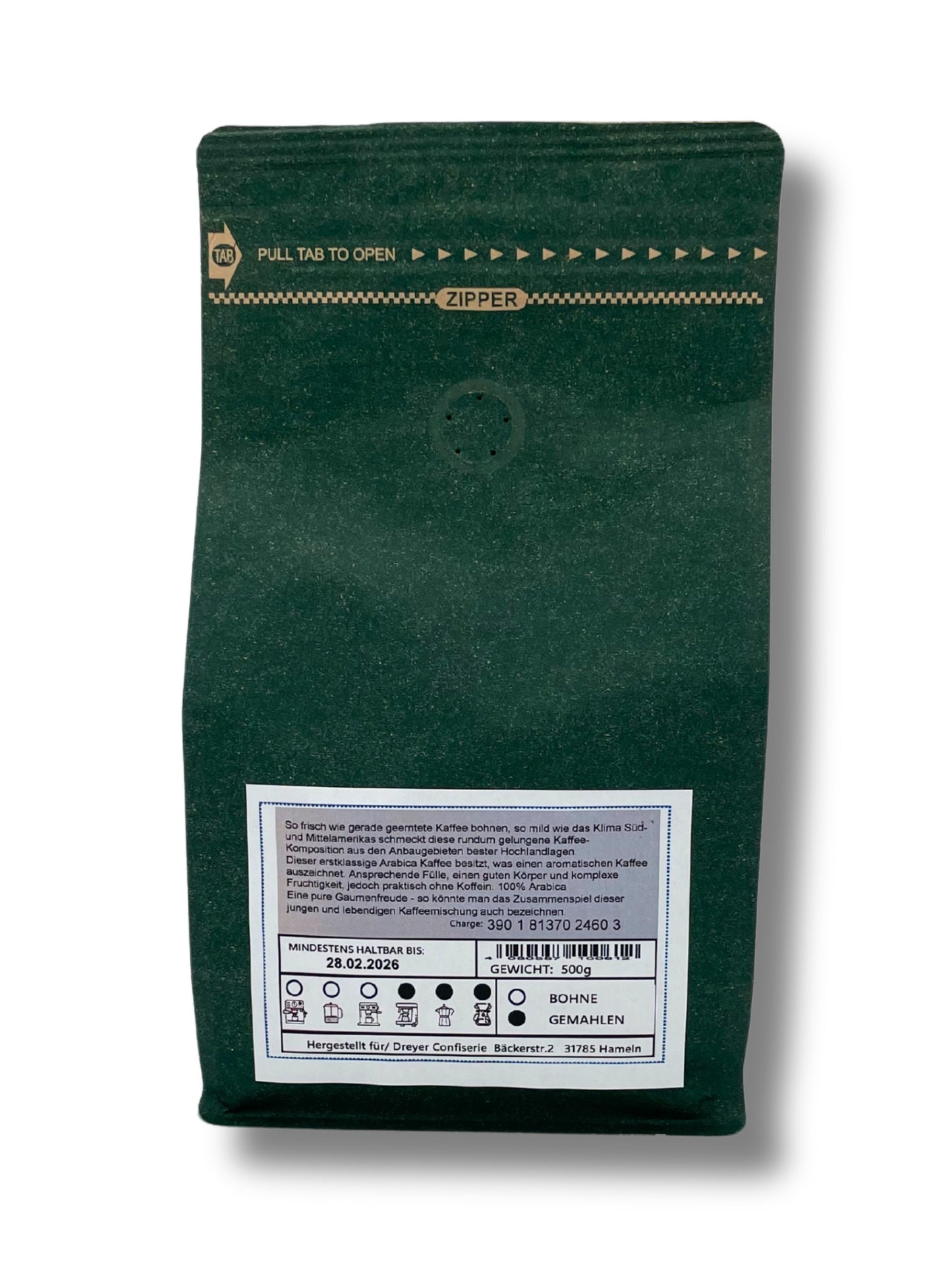 Schonkaffee entkoffeiniert gemahlen 500g von der Dreyer Confiserie Rückseite