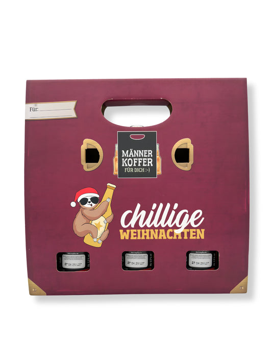 La Vida Männerkoffer „Chillige Weihnachten“ – originelles Biergeschenk mit 3×0,33l Lagerbier im witzigen Faultier-Weihnachtsdesign, erhältlich in der Dreyer Confiserie in der Rattenfängerstadt Hameln.