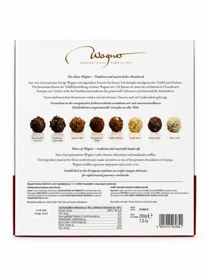 Rückseite Trüffelpralines Harmonie 200g von Wagner Pralinen