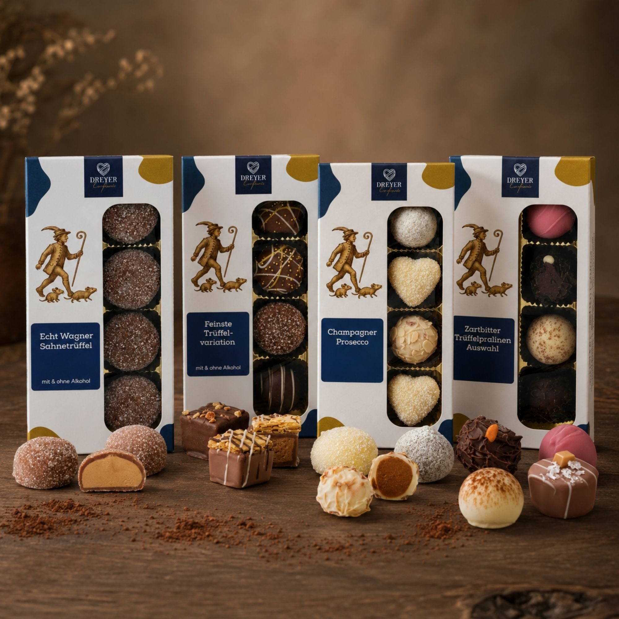 Handgemachte Pralinen und Trüffel der Dreyer Confiserie in einer Schachtel