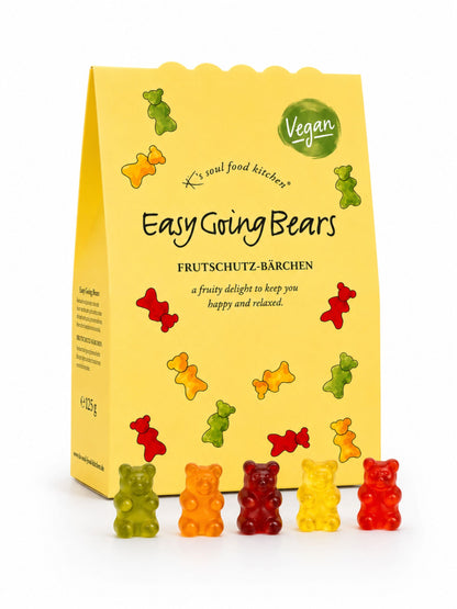 Easy Going Bears 90g (Vegan) von K's Soul Food Kitchen vor weißem Studiohintergrund