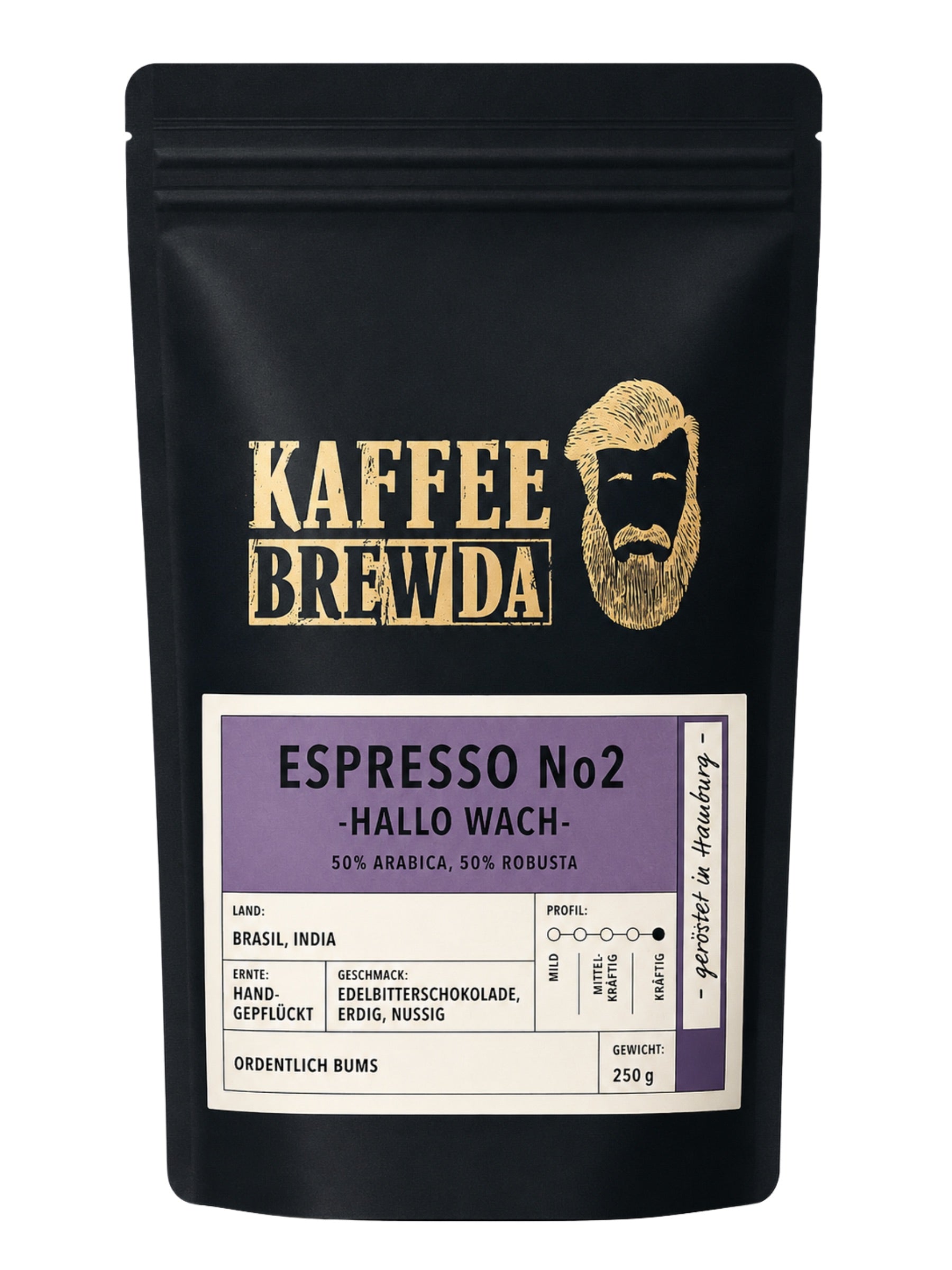Espresso No2 Hallo Wach Bohne 250g Kaffee Brewda