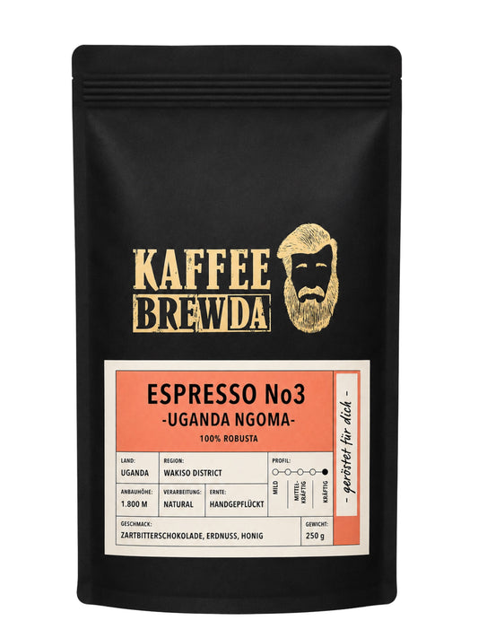 Espresso No3 Uganda Ngomo Bohne 250g Kaffee Brewda