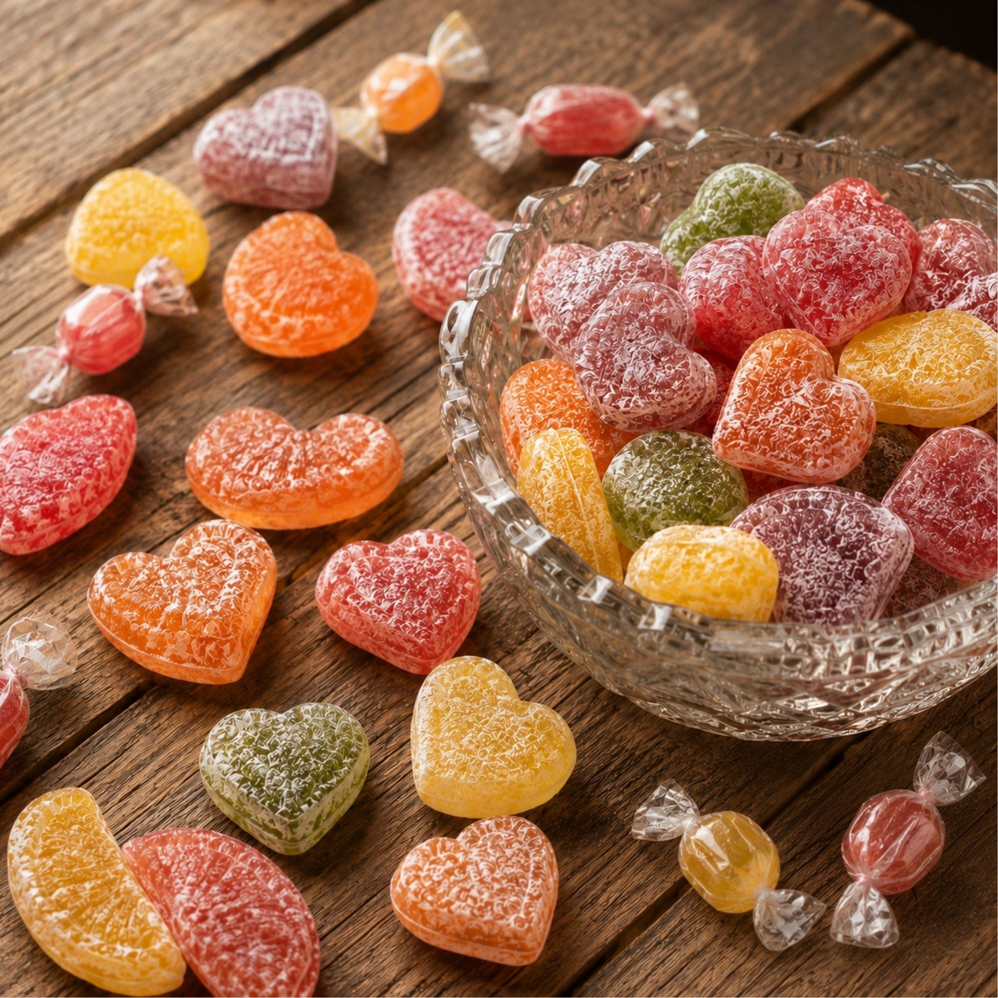 Bunte fruchtige Bonbons in einer Schale