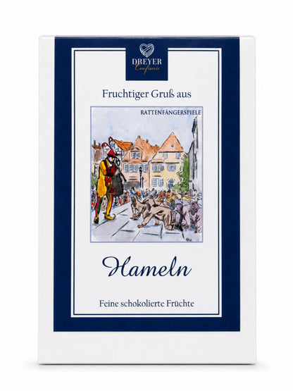 Fruchtiger Gruß aus Hameln Schokolierte Früchte 200g Dreyer Confiserie