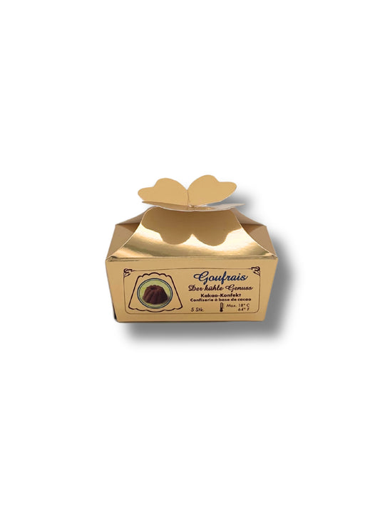 Goufrais Kakao-Konfekt 5er-Set in Gugelhupf-Form, edel verpackt als Geschenkbox erhältlich in der Dreyer Confiserie aus der Rattenfängerstadt Hameln.
