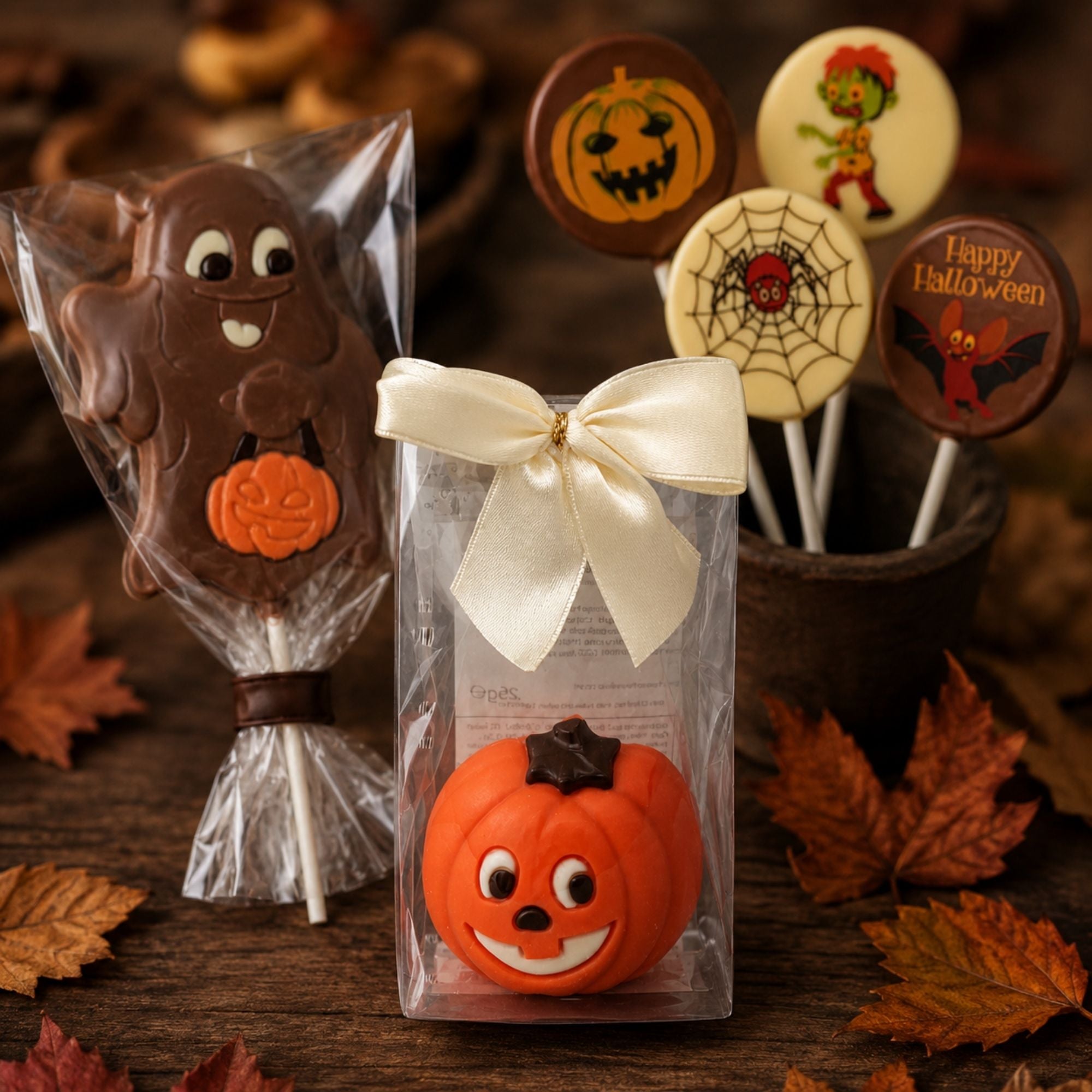 Schaurig-süße Halloween-Süßigkeiten und Schokoladenfiguren