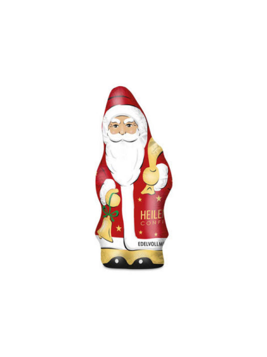 Weihnachtsmann Edelvollmilch 30 g – feine Schokoladenfigur aus hochwertiger Edelvollmilch-Schokolade, liebevoll in Stanniolfolie verpackt, erhältlich in der Dreyer Confiserie in der Rattenfängerstadt Hameln.
