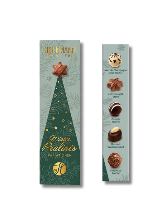 Heilemann Winter-Pralinen 63 g – feine Pralinenmischung aus Edelvollmilch- und Edelbitterschokolade mit edlen Spirituosen, erhältlich in der Dreyer Confiserie in der Rattenfängerstadt Hameln.
