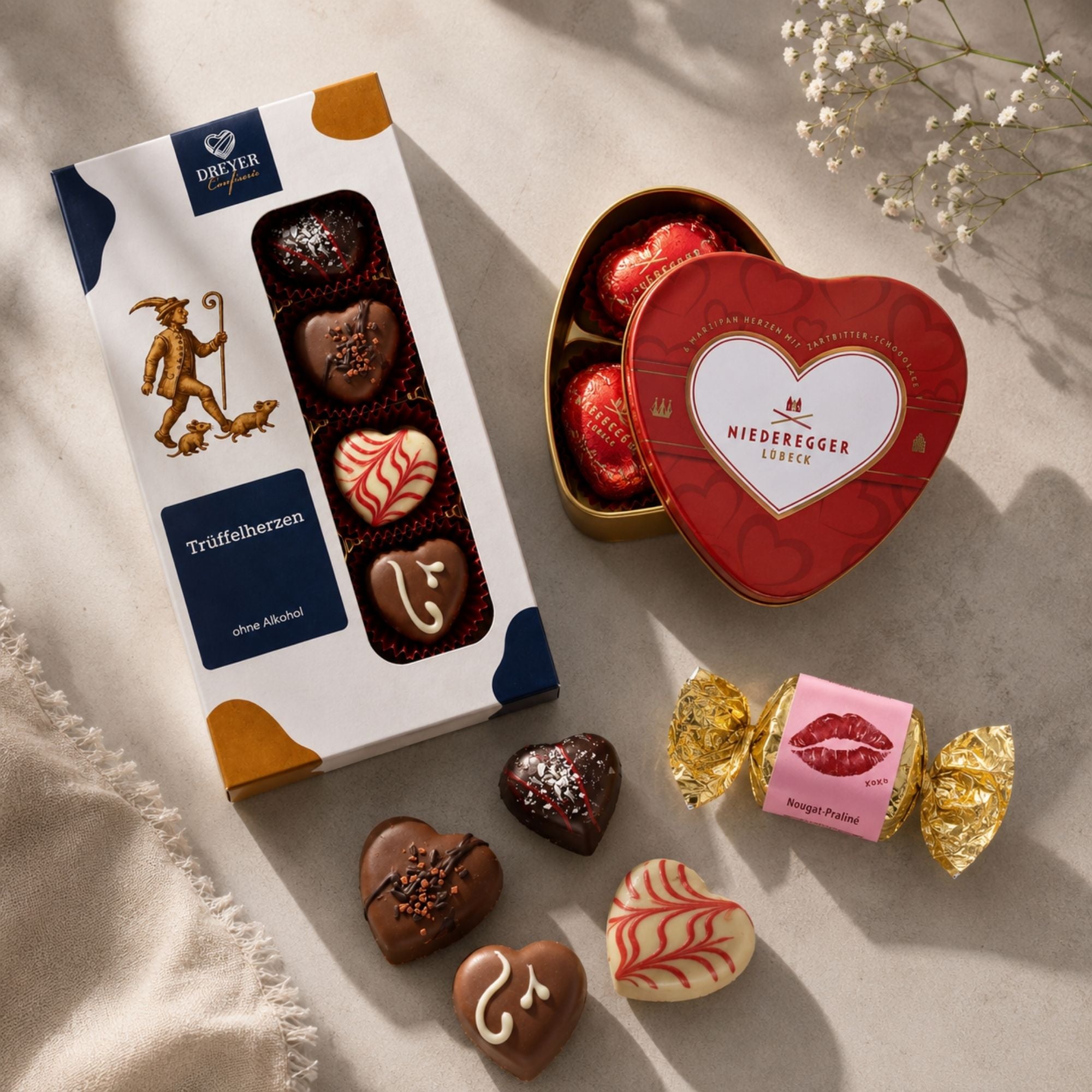 Herzförmige Pralinen und Trüffelherzen zum Muttertag