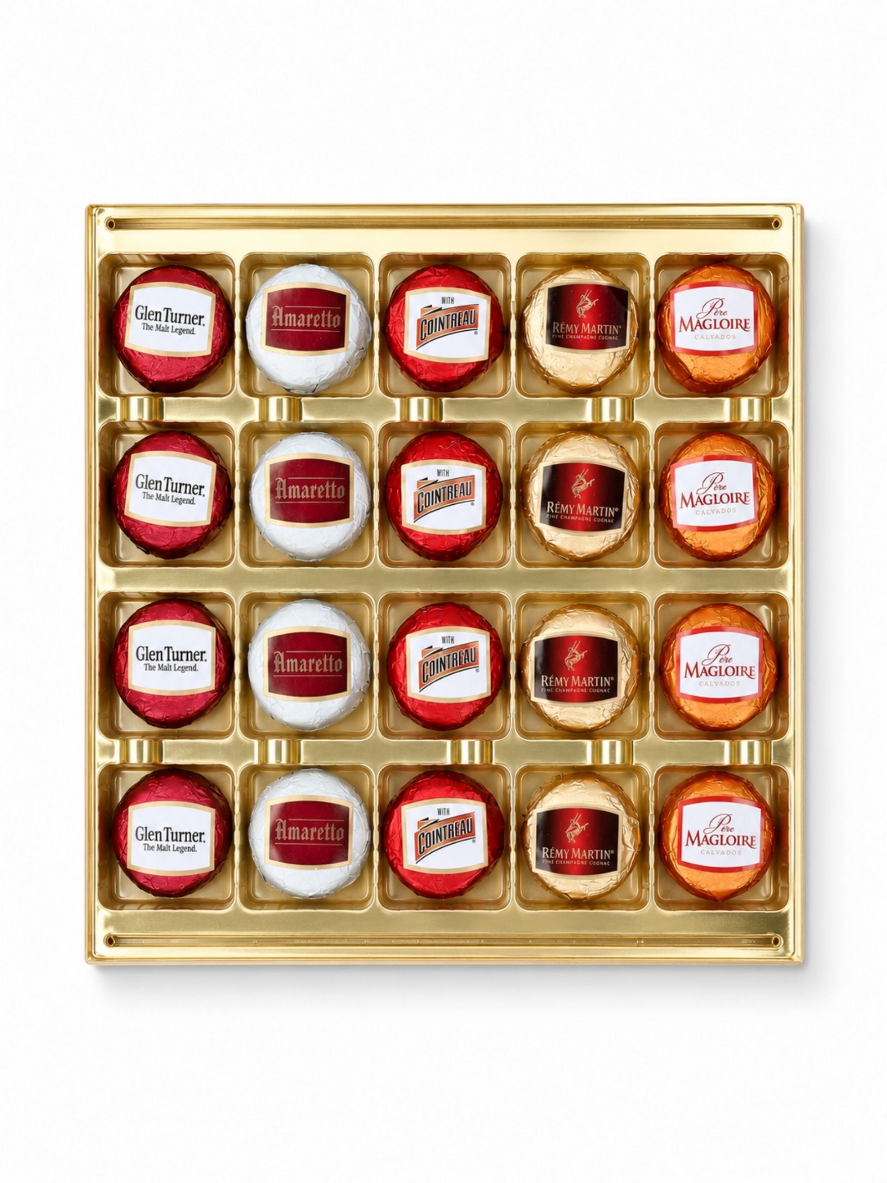 Inhalt von Duc d’O Likörpralinen Holzkiste 250g