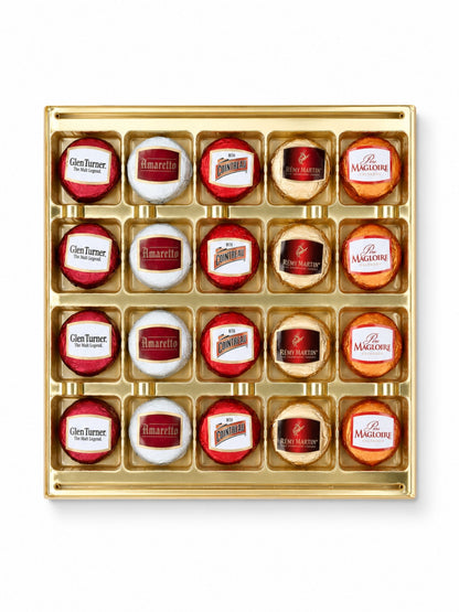 Inhalt von Duc d’O Likörpralinen Holzkiste 250g