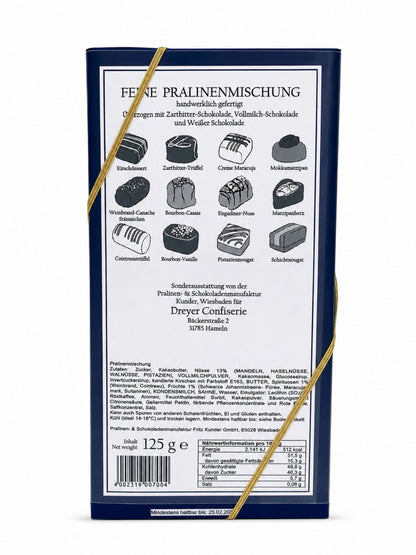 Rückseite Feine Pralinen mit Alkohol 125g von der Dreyer Confiserie 