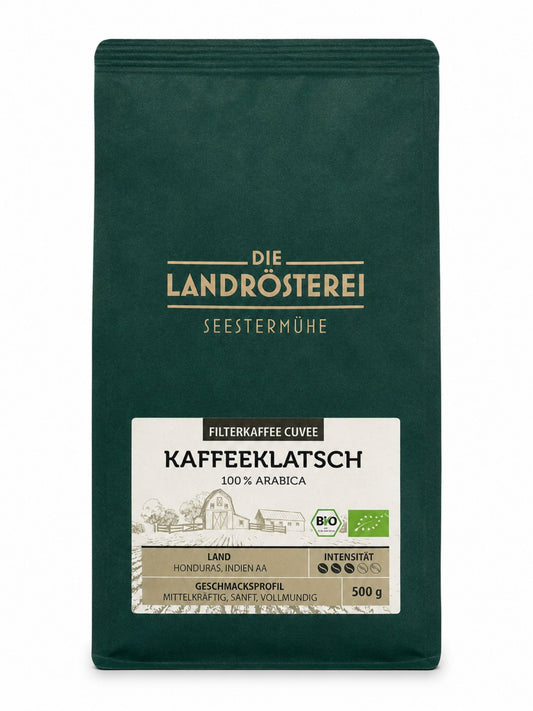 Kaffeeklatsch Kaffee gemahlen 500g Die Landrösterei Seestermühe Arabica Filterkaffee