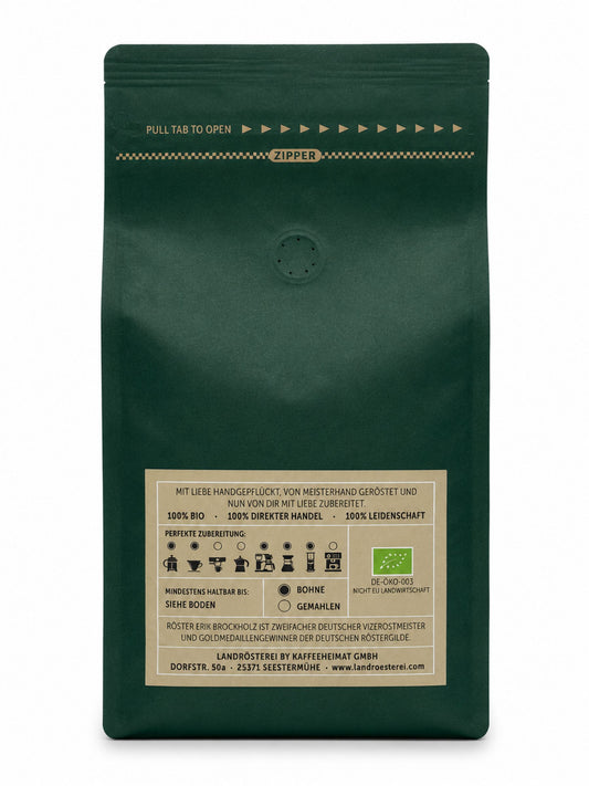 Rückseite von Kaffeeklatsch Kaffee Bohne 500g von Die Landrösterei Seestermühe