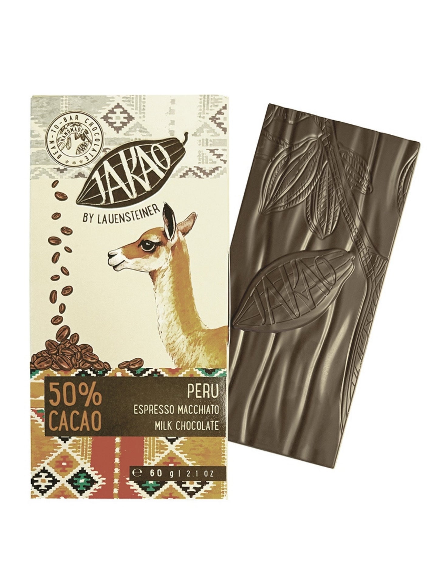 Lauenstein JAKAO Peru 50% Espresso Macchiato Bio 60g Ursprungsschokolade mit Arabica Kaffee, erhältlich in der Dreyer Confiserie in Hameln.