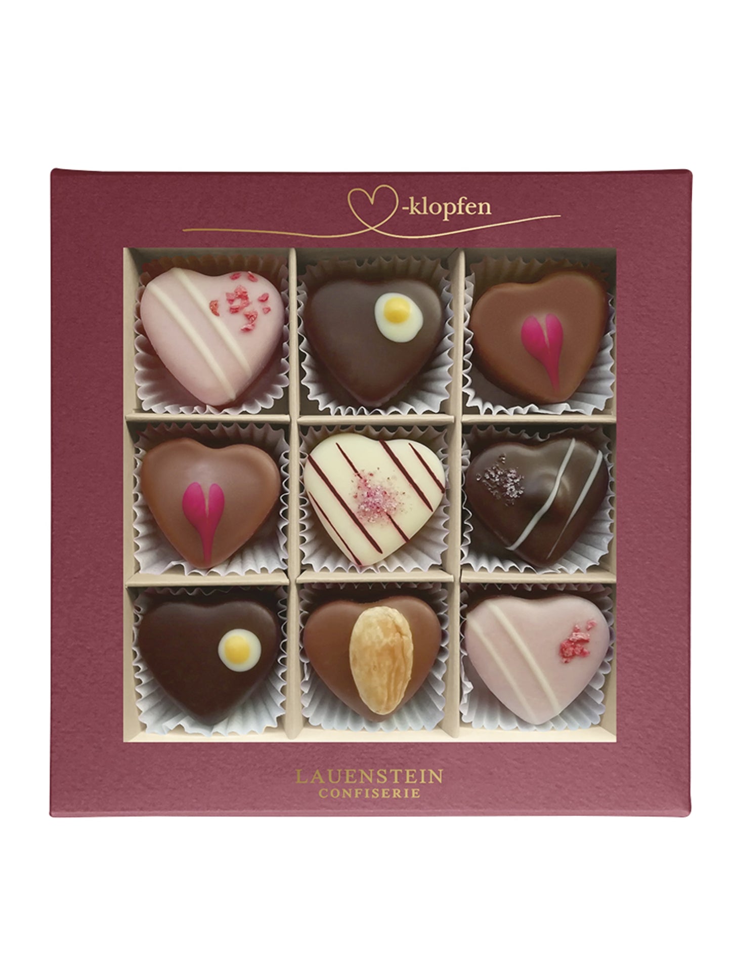 Lauensteiner Herzklopfen Präsent Trüffel und Pralinen 125g, 6-fach sortierte Pralinen- und Trüffelmischung mit Alkohol in hochwertiger Geschenkverpackung.