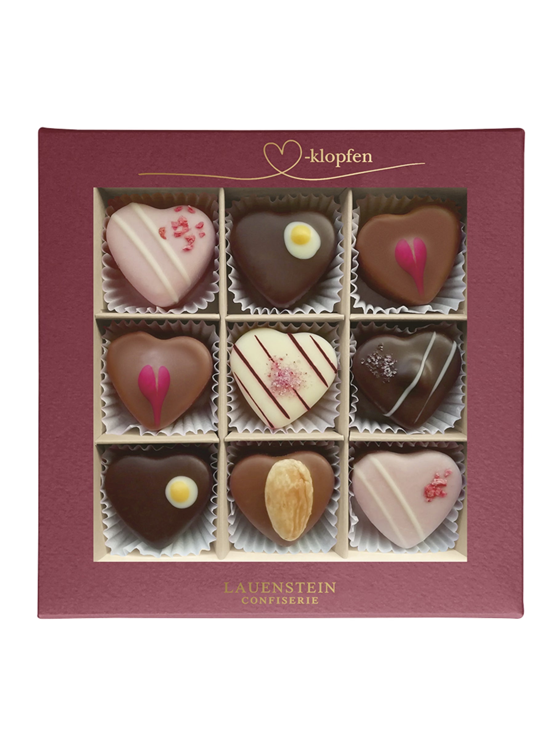 Lauensteiner Herzklopfen Präsent Trüffel und Pralinen 125g, 6-fach sortierte Pralinen- und Trüffelmischung mit Alkohol in hochwertiger Geschenkverpackung.