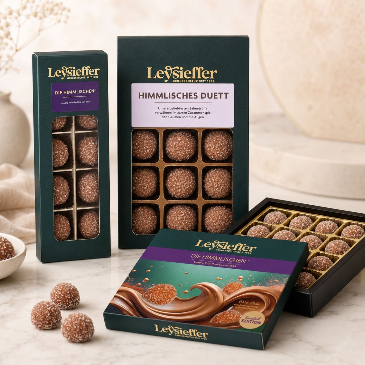 Leysieffer Die Himmlischen Sahnetrüffel und Präsentpackungen