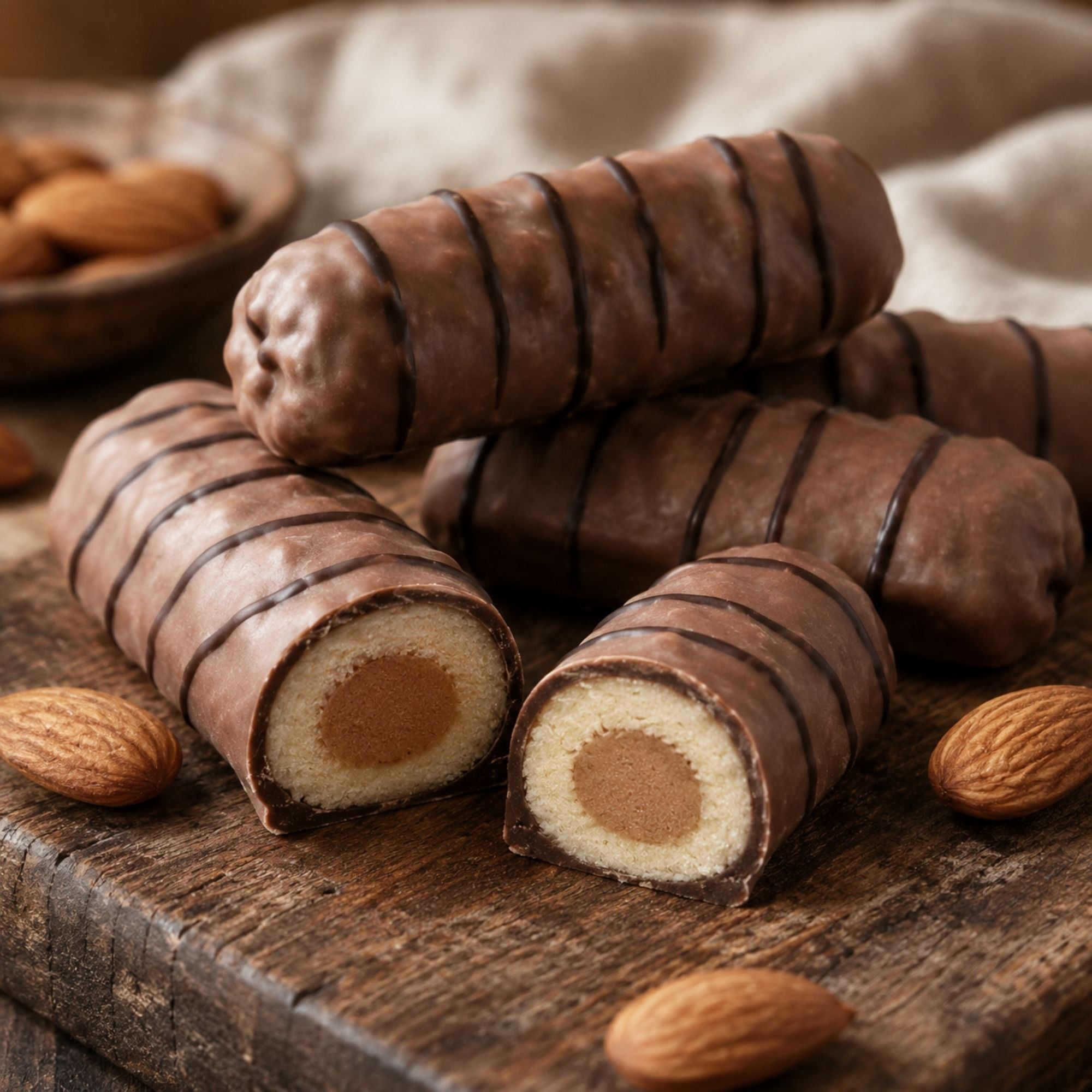 Confiserie Rabbel Marzipan-Nougat-Röllchen und Krokant-Spezialitäten
