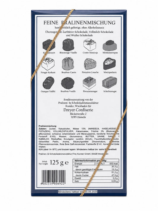 Rückseite Feine Pralinen alkoholfrei 125g von der Dreyer Confiserie