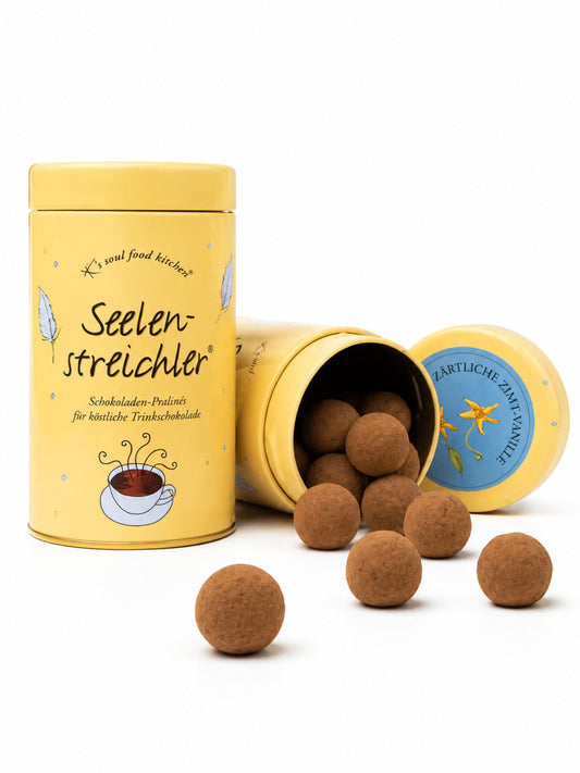 Seelenstreichler Trinkschokolade 120g von K's Soul Food Kitchen vor weißem Studiohintergrund