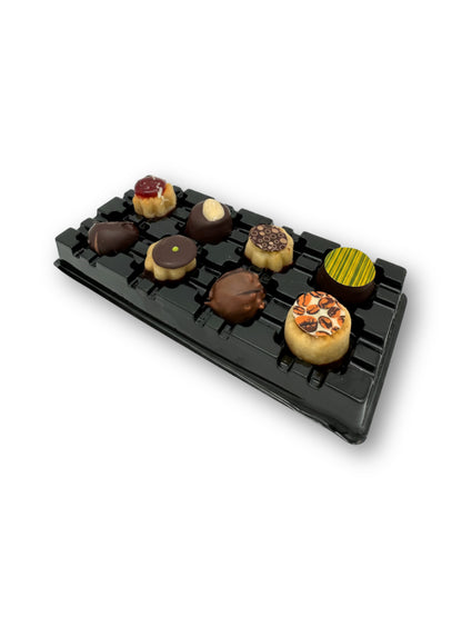 Verpackung von Marzipan-Pralinen 100 g hergestellt von der Confiserie Rabbel, erhältlich bei Dreyer Confiserie Hameln..