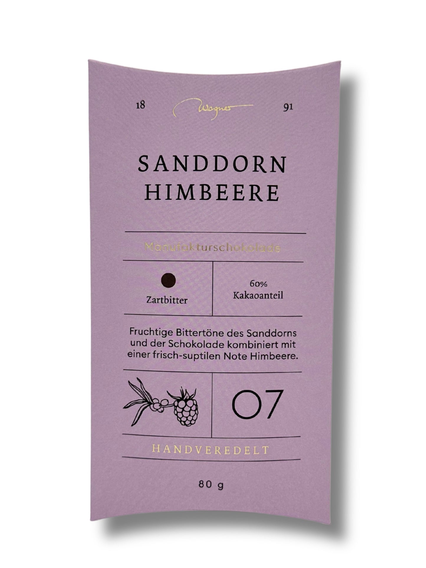 Manufakturschokolade Sanddorn Himbeere 80g Wagner Pralinen