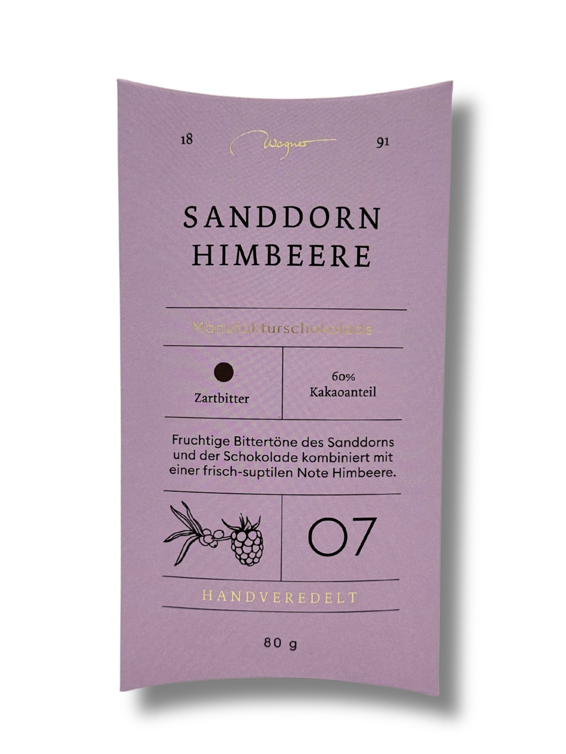 Manufakturschokolade Sanddorn Himbeere 80g Wagner Pralinen