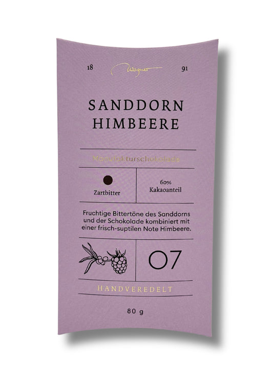 Manufakturschokolade Sanddorn Himbeere 80g Wagner Pralinen
