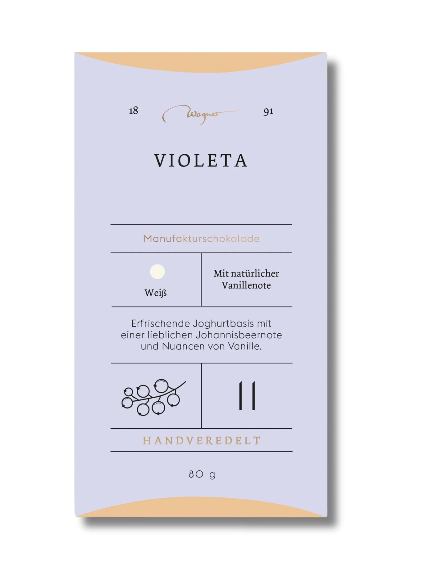 Manufakturschokolade Violeta Wagner Pralinen weiße Schokolade Johannisbeere Joghurt 80g