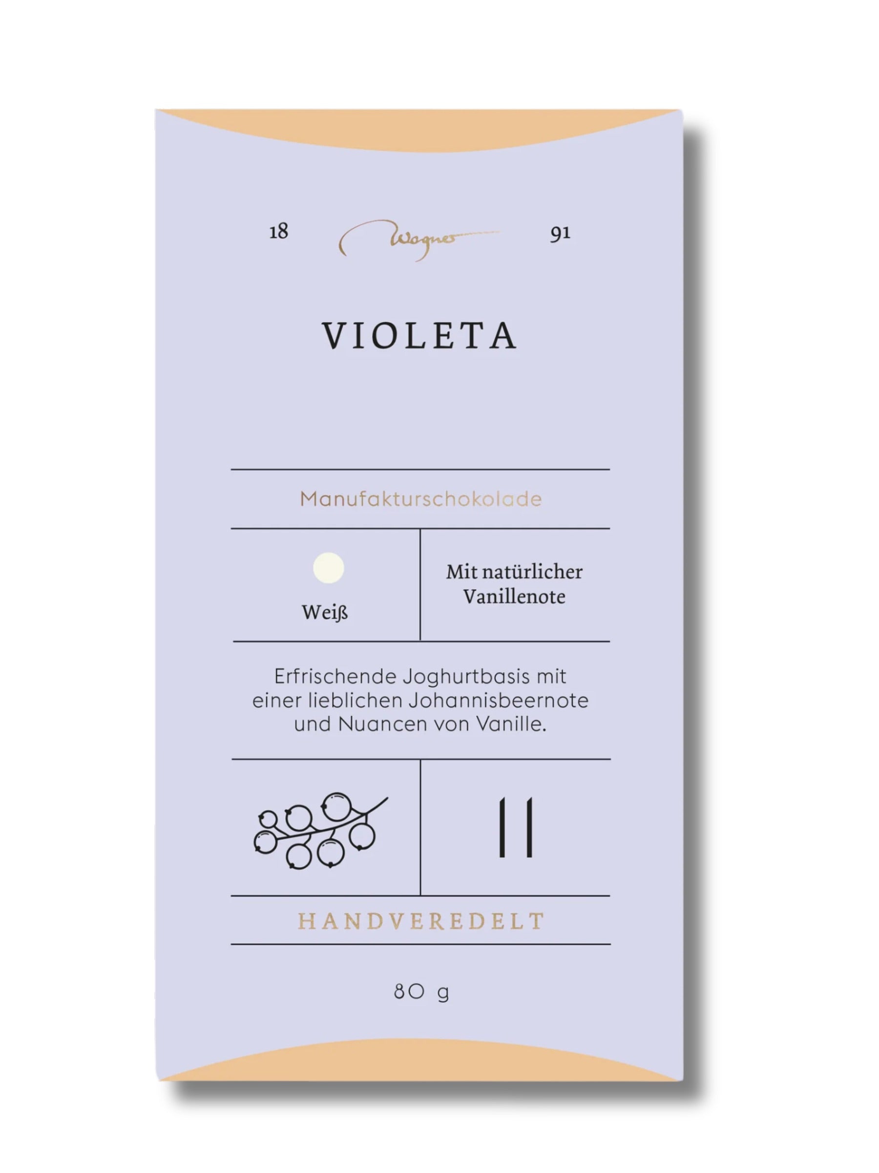 Manufakturschokolade Violeta Wagner Pralinen weiße Schokolade Johannisbeere Joghurt 80g