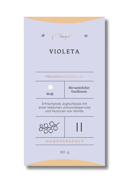 Manufakturschokolade Violeta Wagner Pralinen weiße Schokolade Johannisbeere Joghurt 80g
