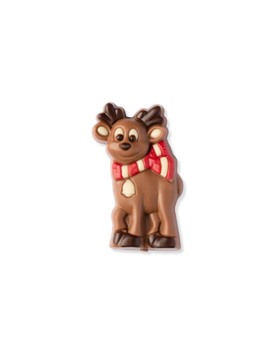 Weibler Schokoladen Rentier 35 g – liebevoll dekorierte Figur aus Edelvollmilch-Schokolade, perfekt als kleine Aufmerksamkeit zur Weihnachtszeit, erhältlich in der Dreyer Confiserie in der Rattenfängerstadt Hameln.
